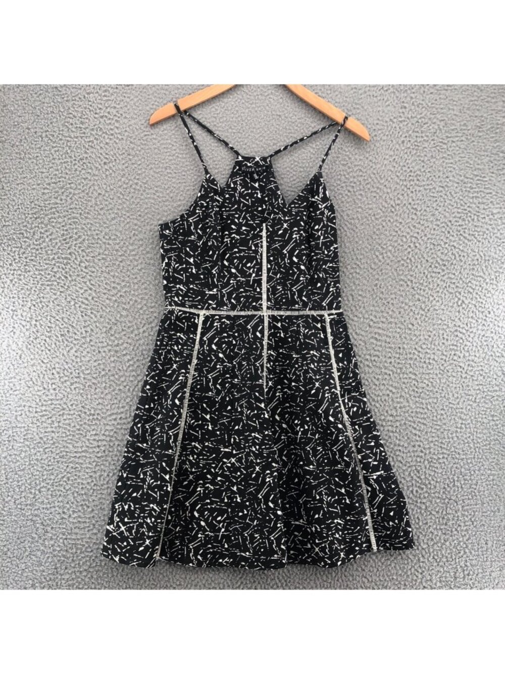 Blush Noir Dress Womens Small Black Hatch Flared Mini Spaghetti Straps Stretch